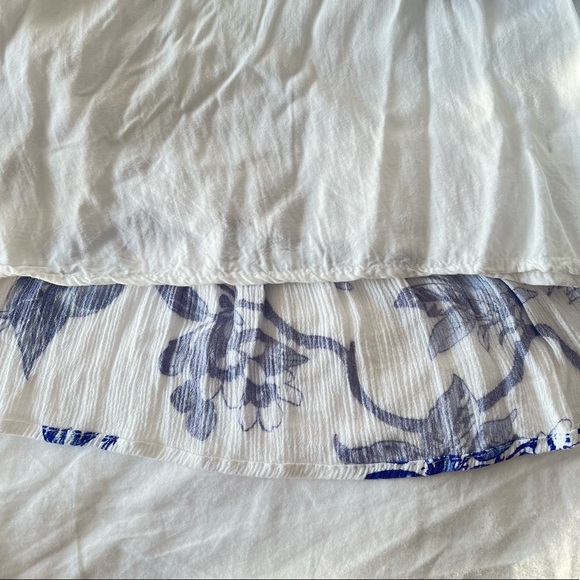 Lulu's | Garden Bloom Blue and White Floral Print Ruffled Shift Dress - Picture 9 of 10